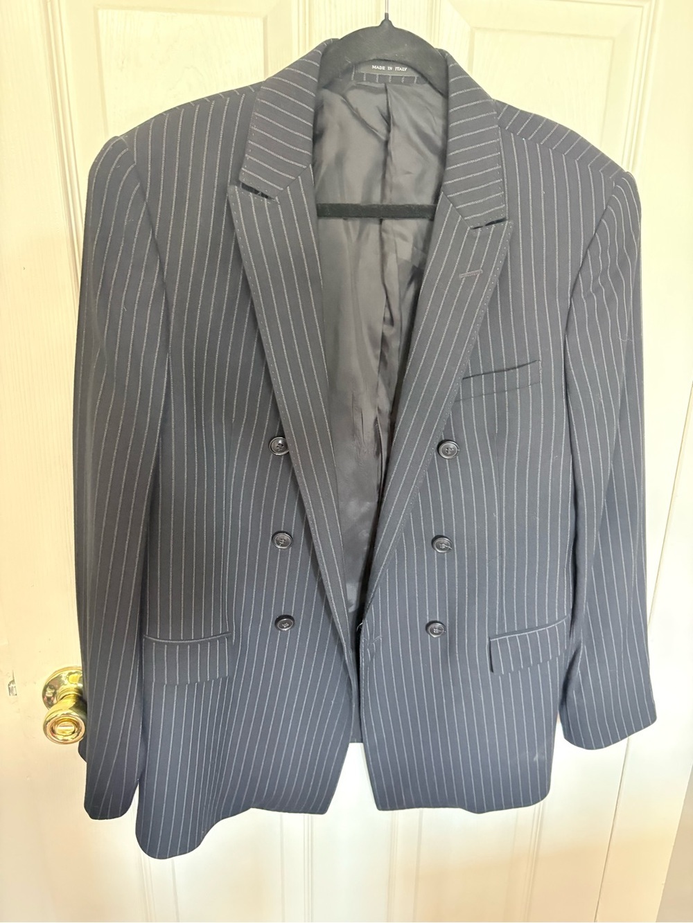Vintage 1990s Emporio Armani Green Line Double-Breasted Pinstripe Blazer - Picture 2 of 11